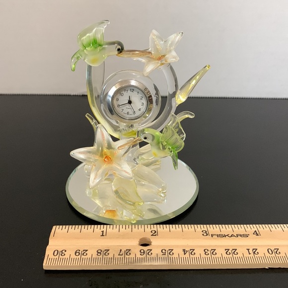 Hummingbird Colored Glass/Mirrored Floral Clock Art - Picture 2 of 6